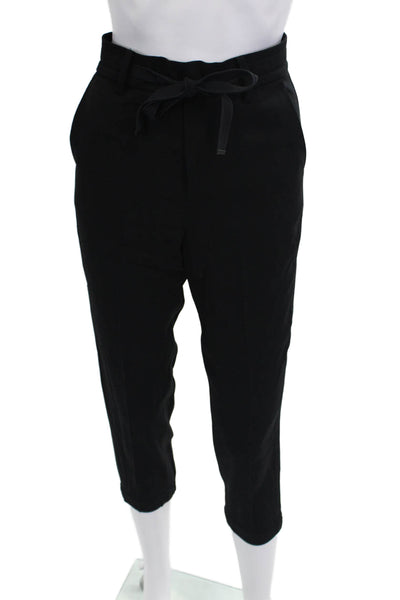 Vince Women Petite Ankle Cropped Dress Pants Black Drawstring Size XS