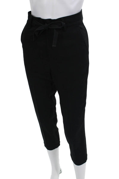 Vince Women Petite Ankle Cropped Dress Pants Black Drawstring Size XS