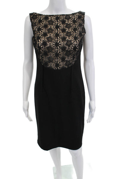 Frank Womens Sheath Dress Black Sleeveless Floral Knee Length Size 4