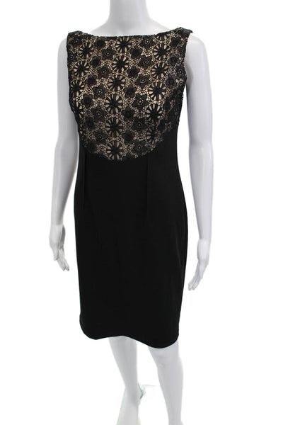 Frank Womens Sheath Dress Black Sleeveless Floral Knee Length Size 4