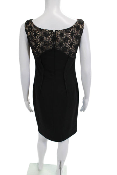 Frank Womens Sheath Dress Black Sleeveless Floral Knee Length Size 4