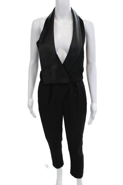 Halston Heritage Womens Sleeveless Plunging Jumpsuit Black Size 0