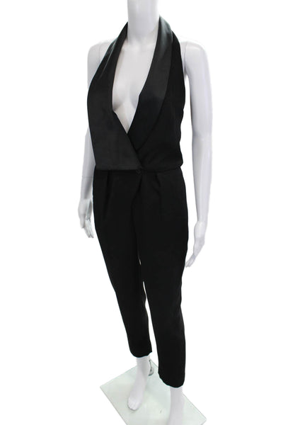 Halston Heritage Womens Sleeveless Plunging Jumpsuit Black Size 0