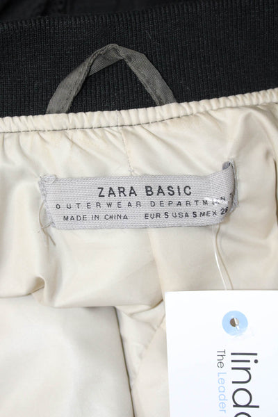 Zara Basic Women Army Bomber Jacket Green Nylon Blend Zip Long Sleeve Size S