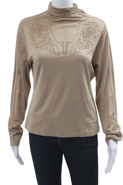 Neiman Marcus Womens Mock Neck Silk Blend Long Sleeve Top Beige Size S