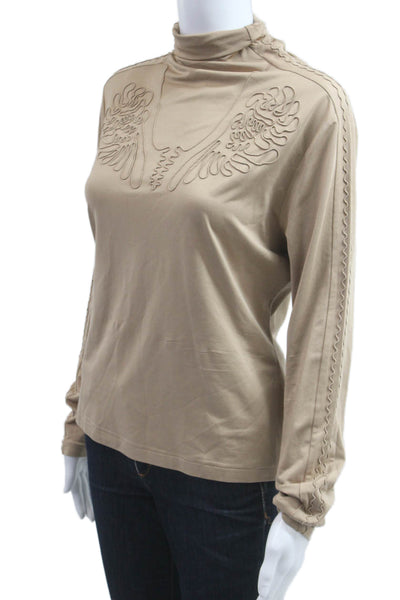 Neiman Marcus Womens Mock Neck Silk Blend Long Sleeve Top Beige Size S