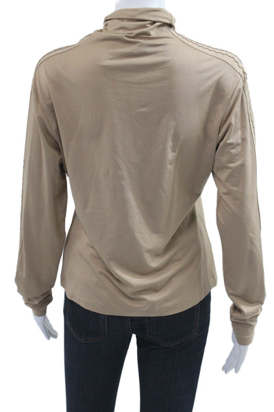 Neiman Marcus Womens Mock Neck Silk Blend Long Sleeve Top Beige Size S