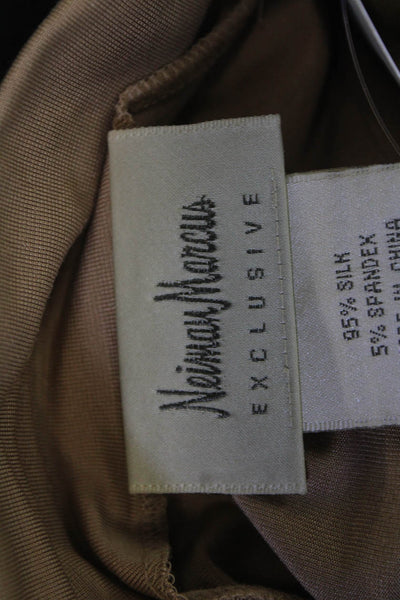 Neiman Marcus Womens Mock Neck Silk Blend Long Sleeve Top Beige Size S