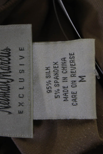 Neiman Marcus Womens Mock Neck Silk Blend Long Sleeve Top Beige Size S