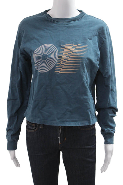 Outdoor Voices Women Cropped Jersey Graphic Crew Neck Blue Long Sleeve Size XS