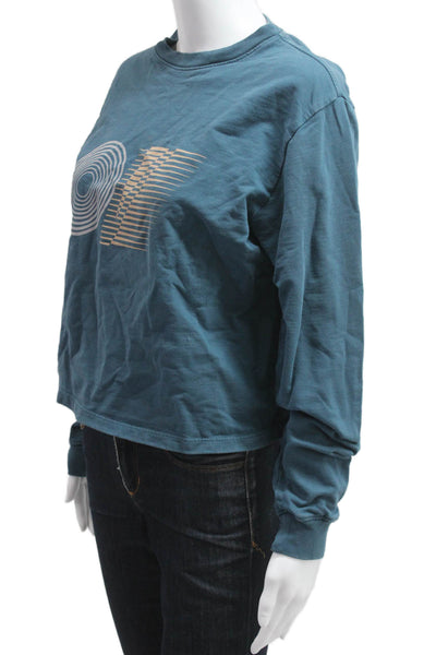 Outdoor Voices Women Cropped Jersey Graphic Crew Neck Blue Long Sleeve Size XS