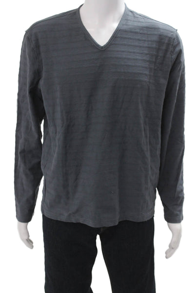 John Varvatos Star USA Men Long Sleeve V-Neck Striped Dark Gray Tee Size L