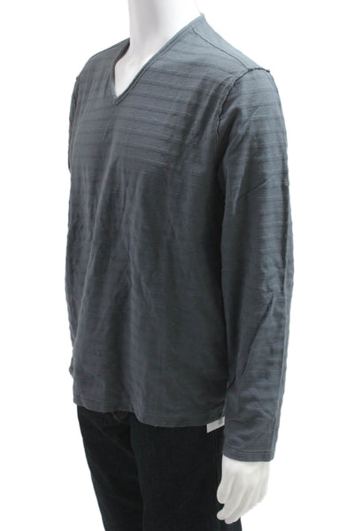 John Varvatos Star USA Men Long Sleeve V-Neck Striped Dark Gray Tee Size L