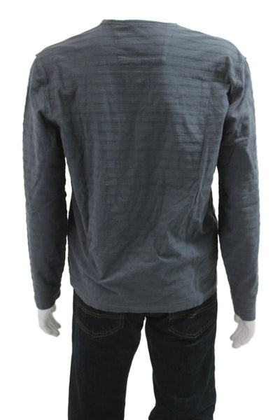 John Varvatos Star USA Men Long Sleeve V-Neck Striped Dark Gray Tee Size L