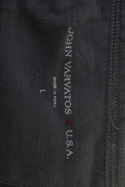 John Varvatos Star USA Men Long Sleeve V-Neck Striped Dark Gray Tee Size L
