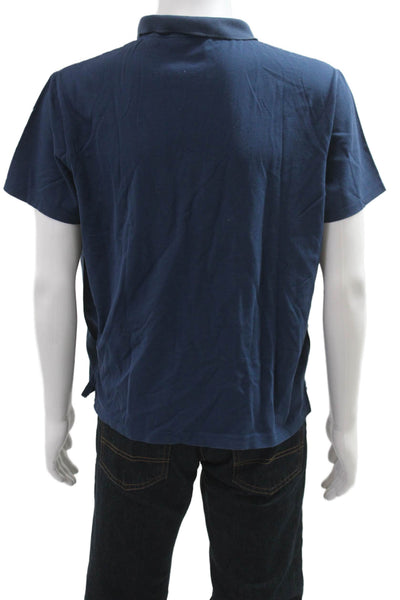 Vince Mens Short Sleeves Half Zipper Polo Shirt Blue Cotton Size Large