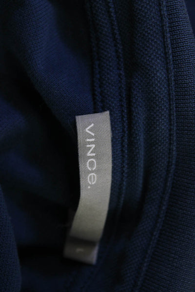 Vince Mens Short Sleeves Half Zipper Polo Shirt Blue Cotton Size Large