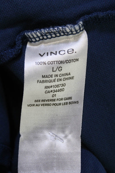 Vince Mens Short Sleeves Half Zipper Polo Shirt Blue Cotton Size Large
