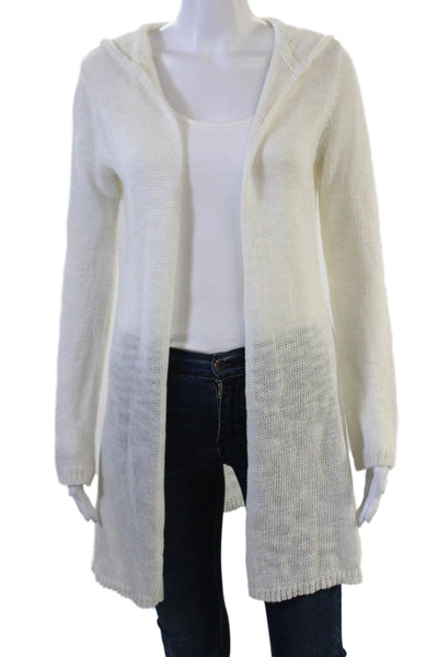 360 Sweater Women White Linen Blend Cardigan Long Sleeve Size S