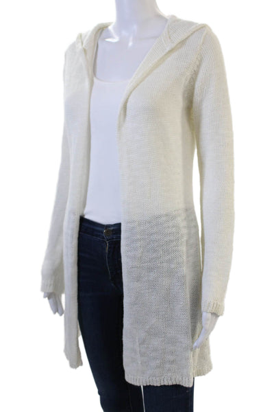360 Sweater Women White Linen Blend Cardigan Long Sleeve Size S