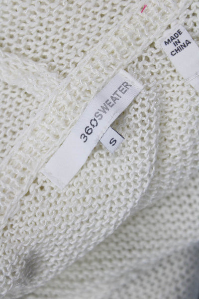 360 Sweater Women White Linen Blend Cardigan Long Sleeve Size S