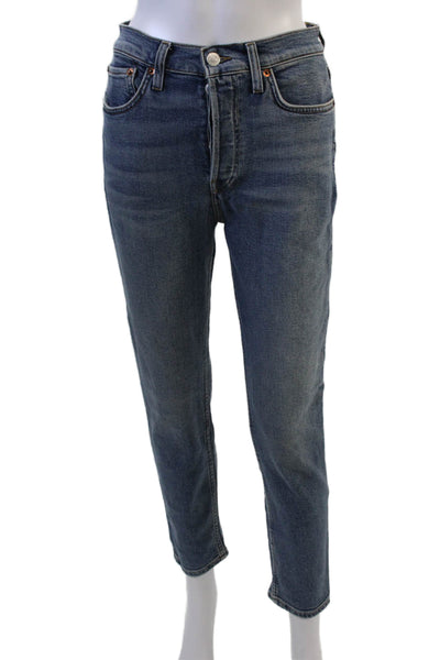Re/Done Women Ankle Cropped Straight Dark Blue Jeans Size 27