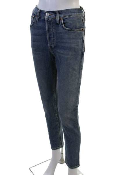 Re/Done Women Ankle Cropped Straight Dark Blue Jeans Size 27