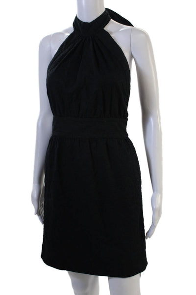Betsey Johnson Womens Halter Knee Length Black Floral Cotton Dress Size 4