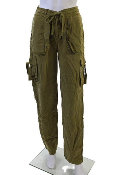 Le Superbe Women Cargo Pants Green Button Closure 100% Tencel Size 25