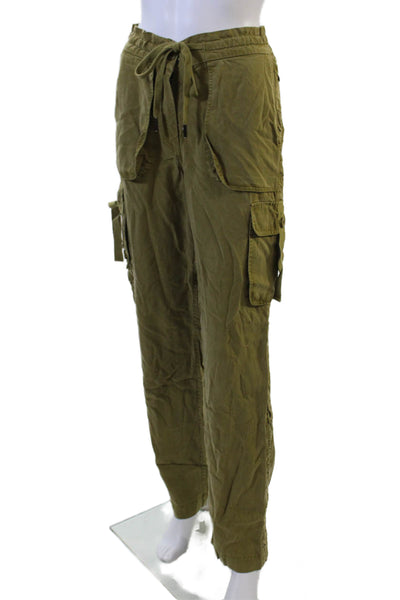 Le Superbe Women Cargo Pants Green Button Closure 100% Tencel Size 25