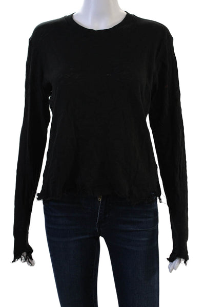 ATM Womens Basic Black 100% Cotton Long Sleeve Crew Neck T-Shirt Size 2XS