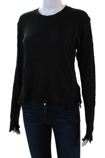ATM Womens Basic Black 100% Cotton Long Sleeve Crew Neck T-Shirt Size 2XS