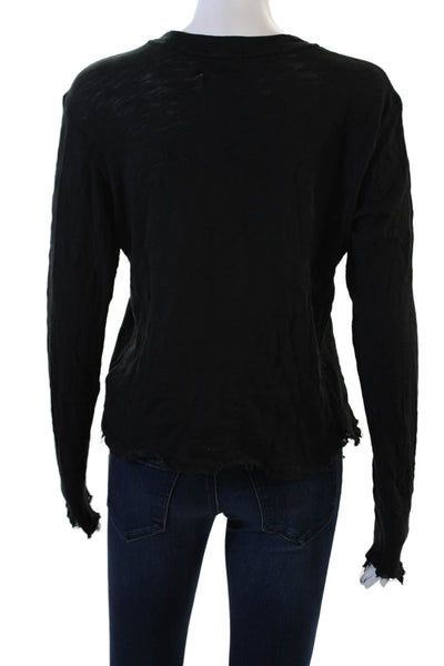 ATM Womens Basic Black 100% Cotton Long Sleeve Crew Neck T-Shirt Size 2XS