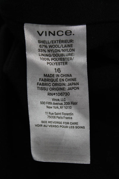 Vince Unisex Black Wool Blend Blazer Collared Long Sleeve Classic Size 16