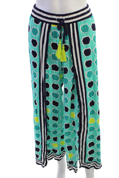 Trina Turk Womens Cropped Dark Blue Geometric Rayon Drawstring Pants Size 2XS