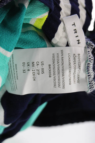 Trina Turk Womens Cropped Dark Blue Geometric Rayon Drawstring Pants Size 2XS