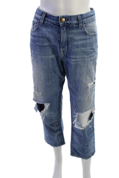 Current/Elliott Unisex Cropped Straight Jeans Blue Mid Rise Button Size 29