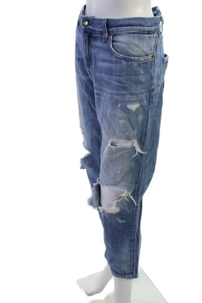 Current/Elliott Unisex Cropped Straight Jeans Blue Mid Rise Button Size 29