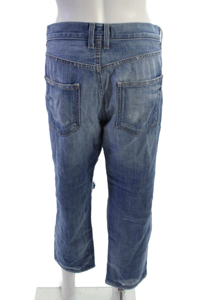 Current/Elliott Unisex Cropped Straight Jeans Blue Mid Rise Button Size 29