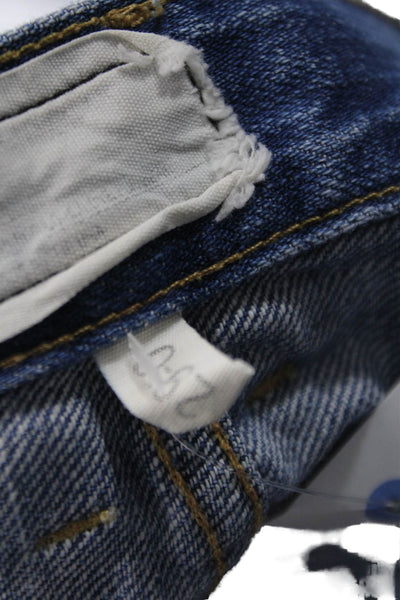 Current/Elliott Unisex Cropped Straight Jeans Blue Mid Rise Button Size 29