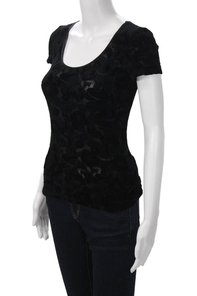 Armani Collezioni Women Basic Black Floral Round Neck T-Shirt Size 4