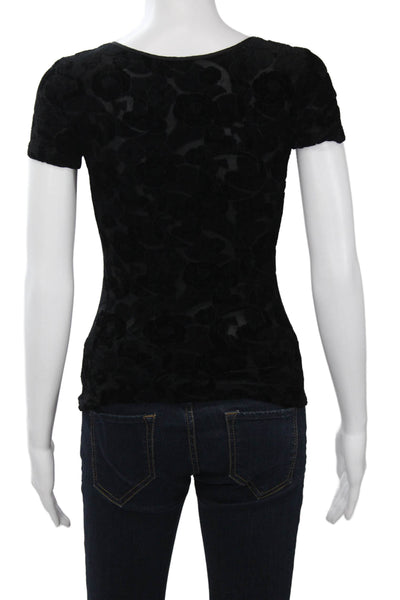 Armani Collezioni Women Basic Black Floral Round Neck T-Shirt Size 4