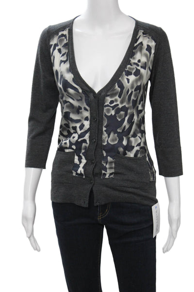 Escada Womens Dark Gray Animal Print V-Neck Button Wool Cardigan Size XS