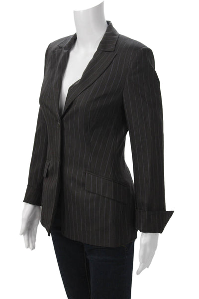 Piazza Sempione Women Black Striped Blazer Long Sleeve Size 40