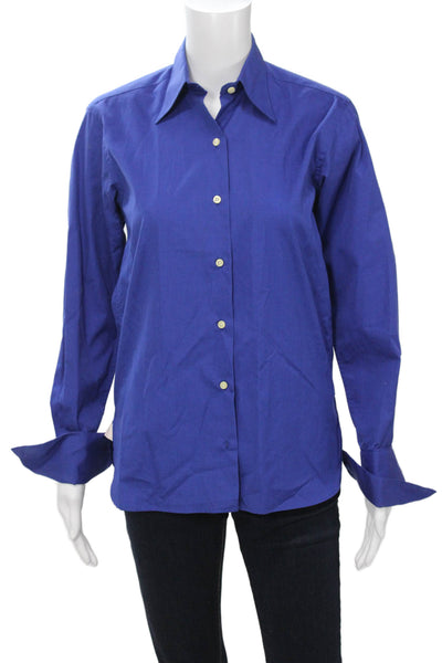 Thomas Pink Womens Basic Blue Cotton Button Up Blouse Long Sleeve Size 4