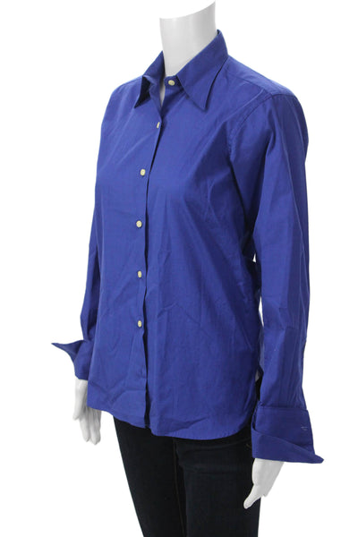 Thomas Pink Womens Basic Blue Cotton Button Up Blouse Long Sleeve Size 4