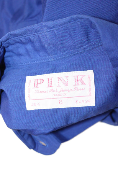 Thomas Pink Womens Basic Blue Cotton Button Up Blouse Long Sleeve Size 4