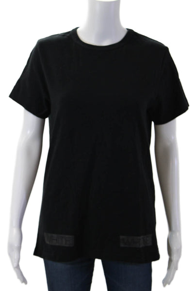 Off White Women Designer Black Cotton Crewneck Graphic Tee Size XS