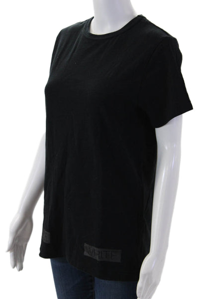 Off White Women Designer Black Cotton Crewneck Graphic Tee Size XS