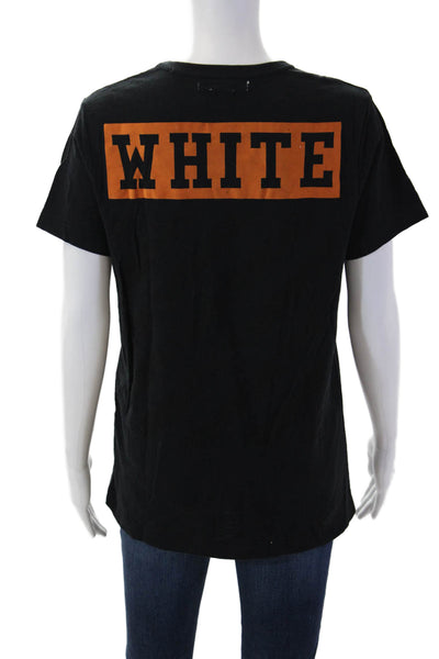 Off White Women Designer Black Cotton Crewneck Graphic Tee Size XS